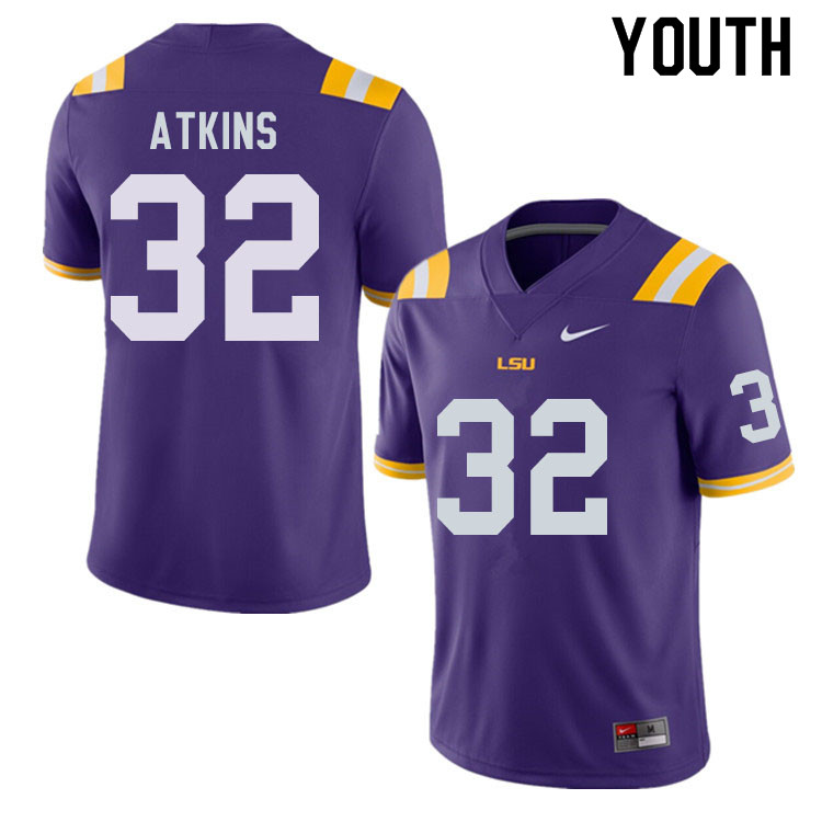 Youth #32 Avery Atkins LSU Tigers College Football Jerseys Sale-Purple
